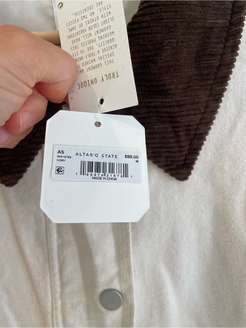 NWT Altar’d State cotton chore jacket barn ivory medium msrp $88 - Picture 2 of 5